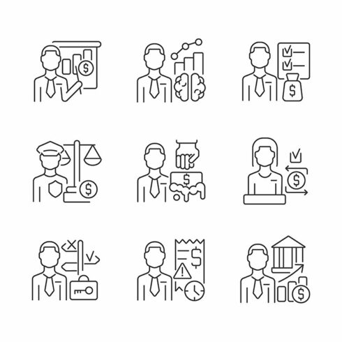 Career in finance field linear icons cover image.