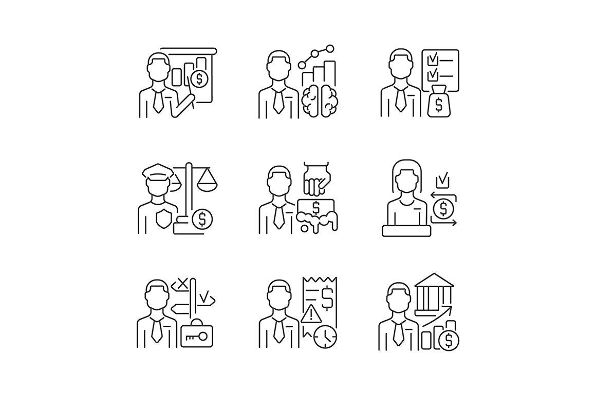Career in finance field linear icons cover image.