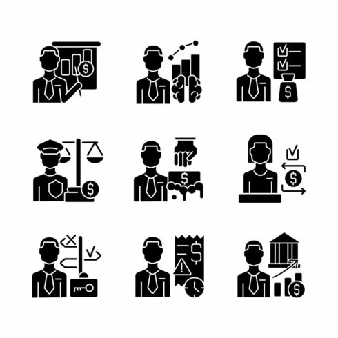 Career in finance field glyph icons cover image.