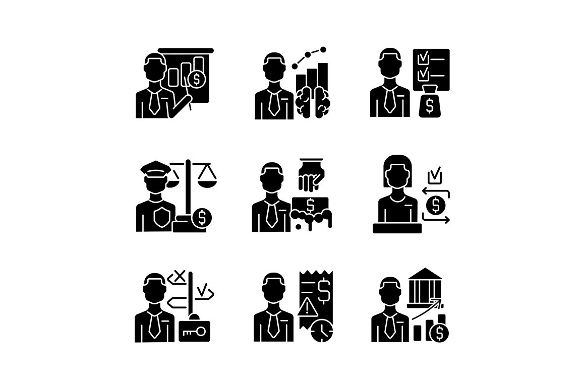 Career in finance field glyph icons cover image.