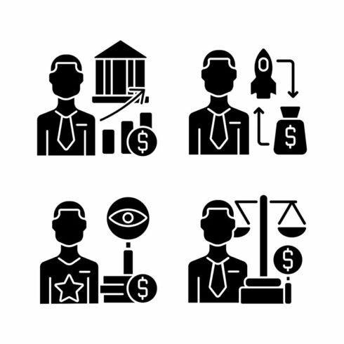 Finance investment jobs glyph icons cover image.