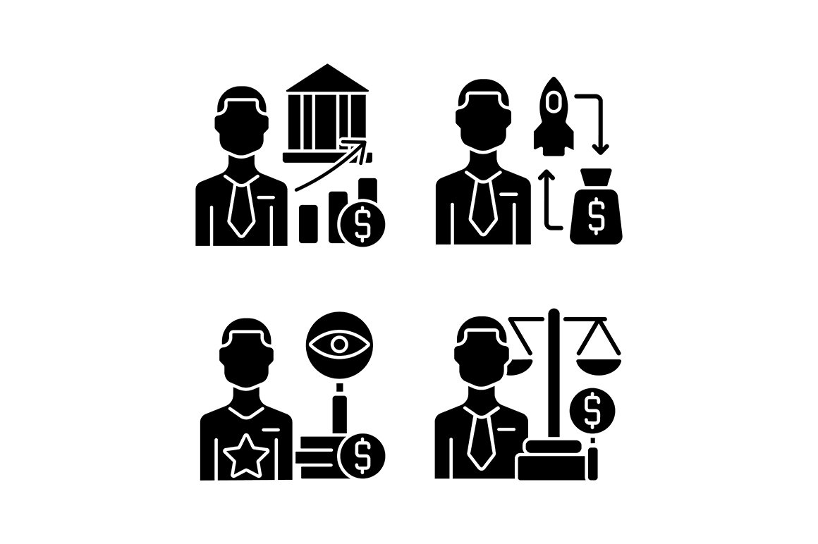Finance investment jobs glyph icons cover image.