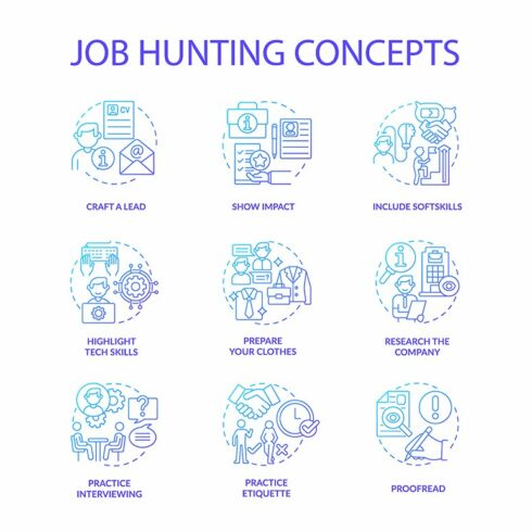 Job hunting blue gradient icons set cover image.