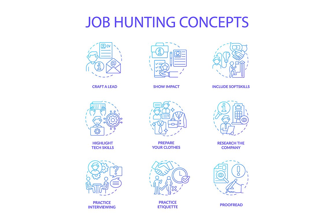 Job hunting blue gradient icons set cover image.