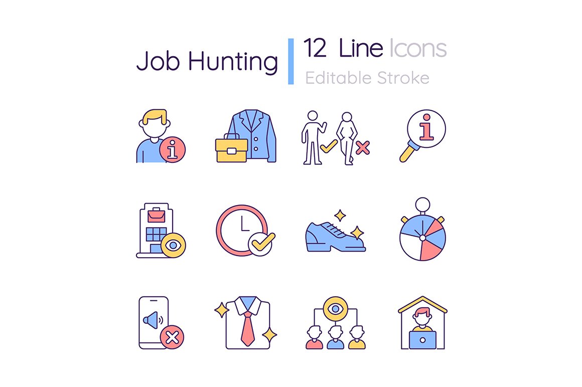 Job hunting RGB color icons set cover image.