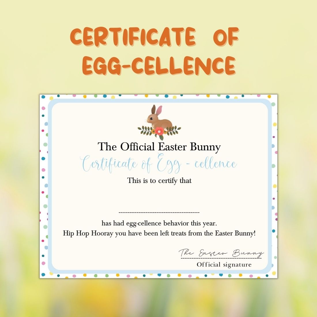 Certificate for an easter bunny.