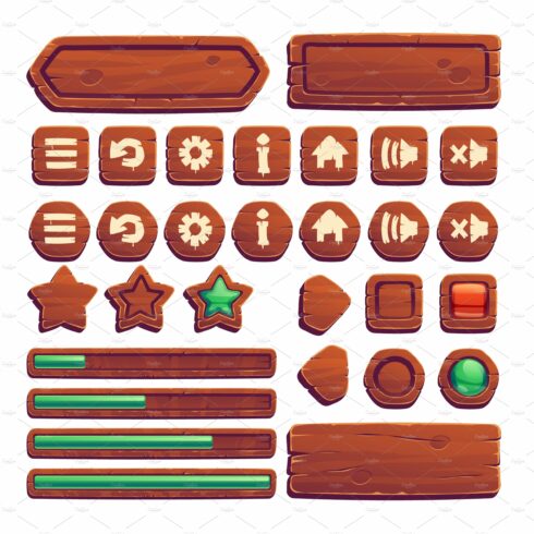 Wooden buttons for ui game, gui cover image.