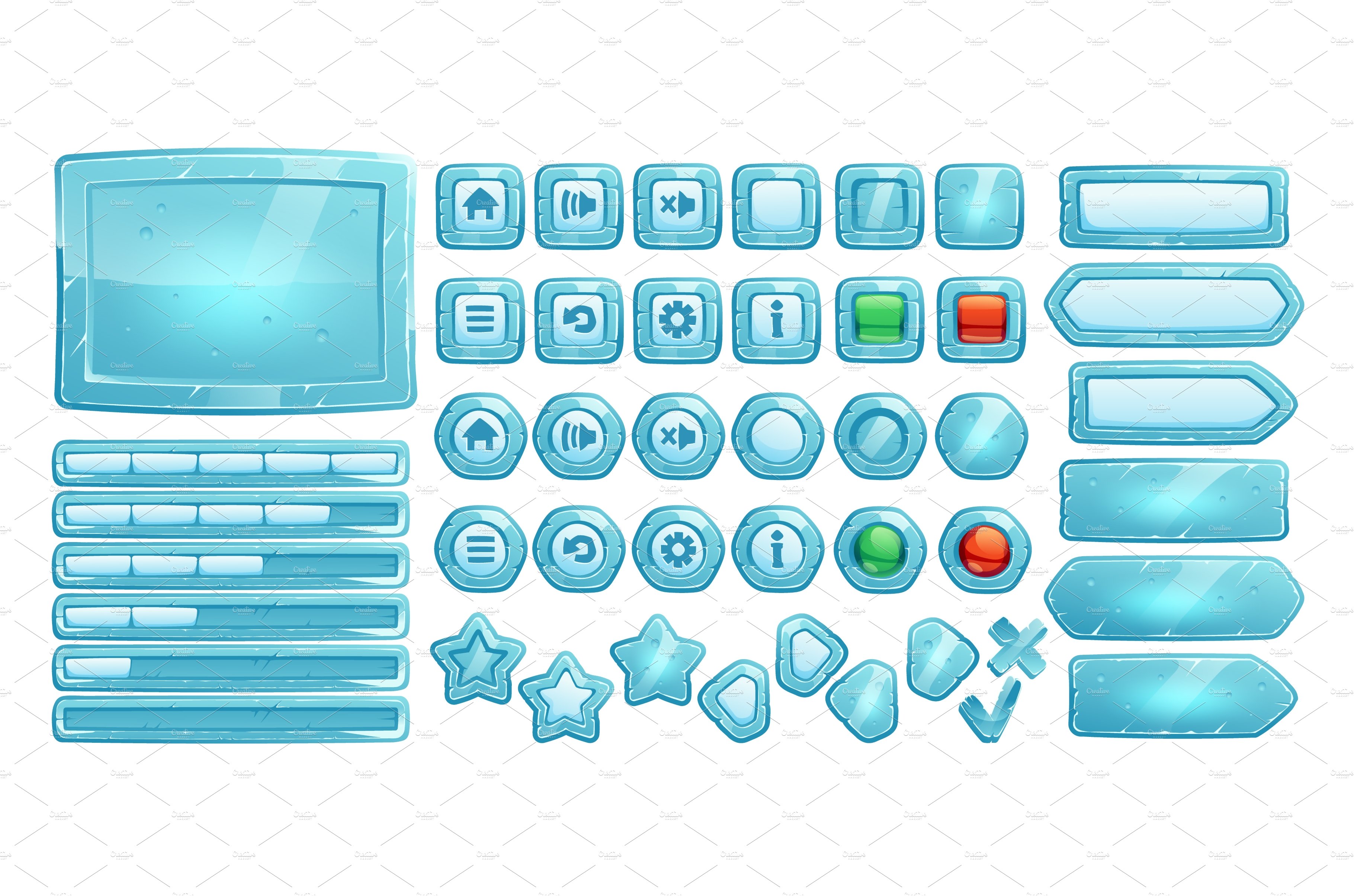 Ice buttons for ui game, gui cover image.