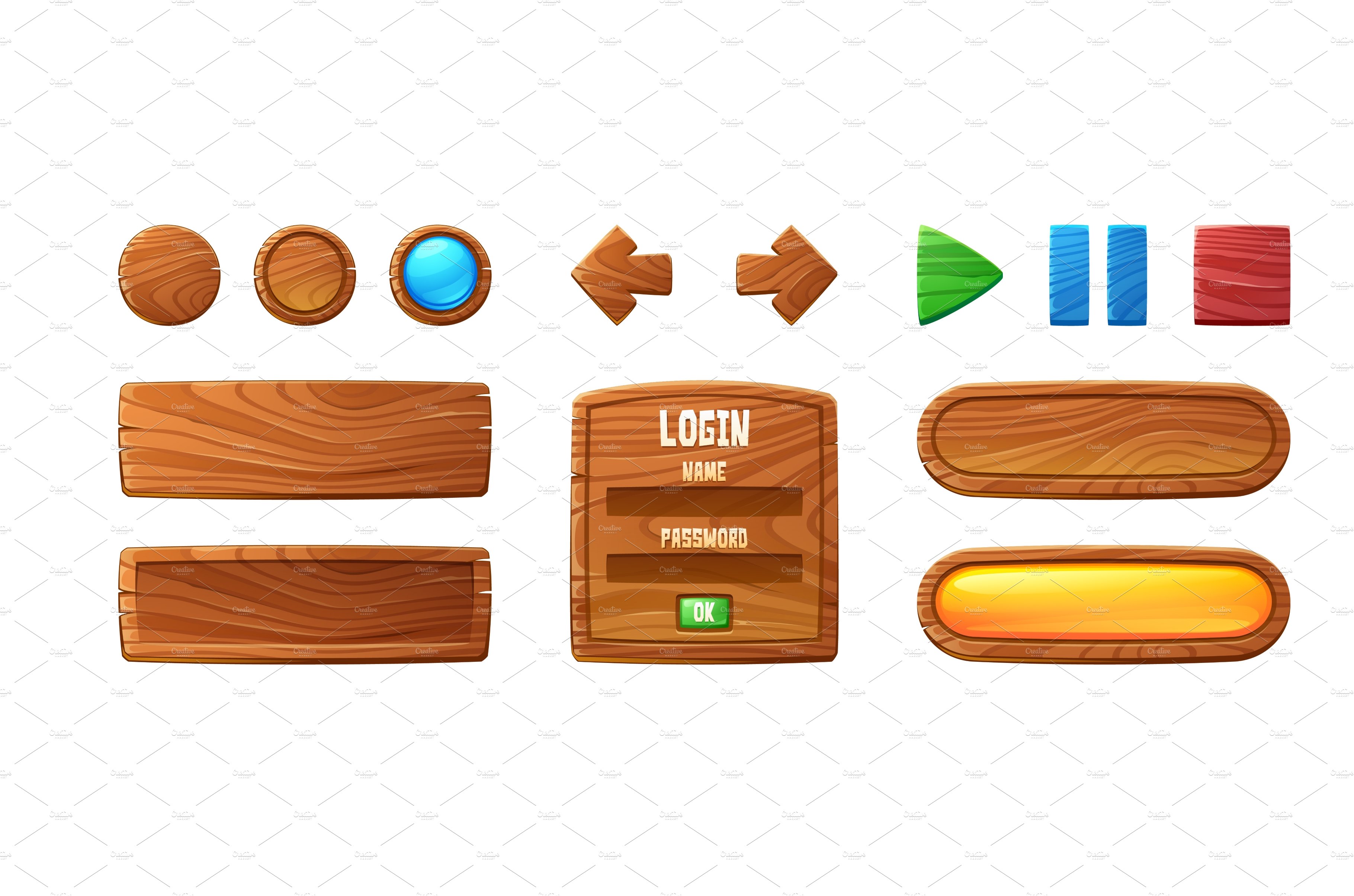 Wooden buttons for ui game, gui cover image.