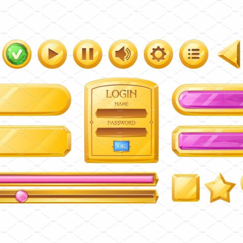 Golden buttons for ui game, gui cover image.