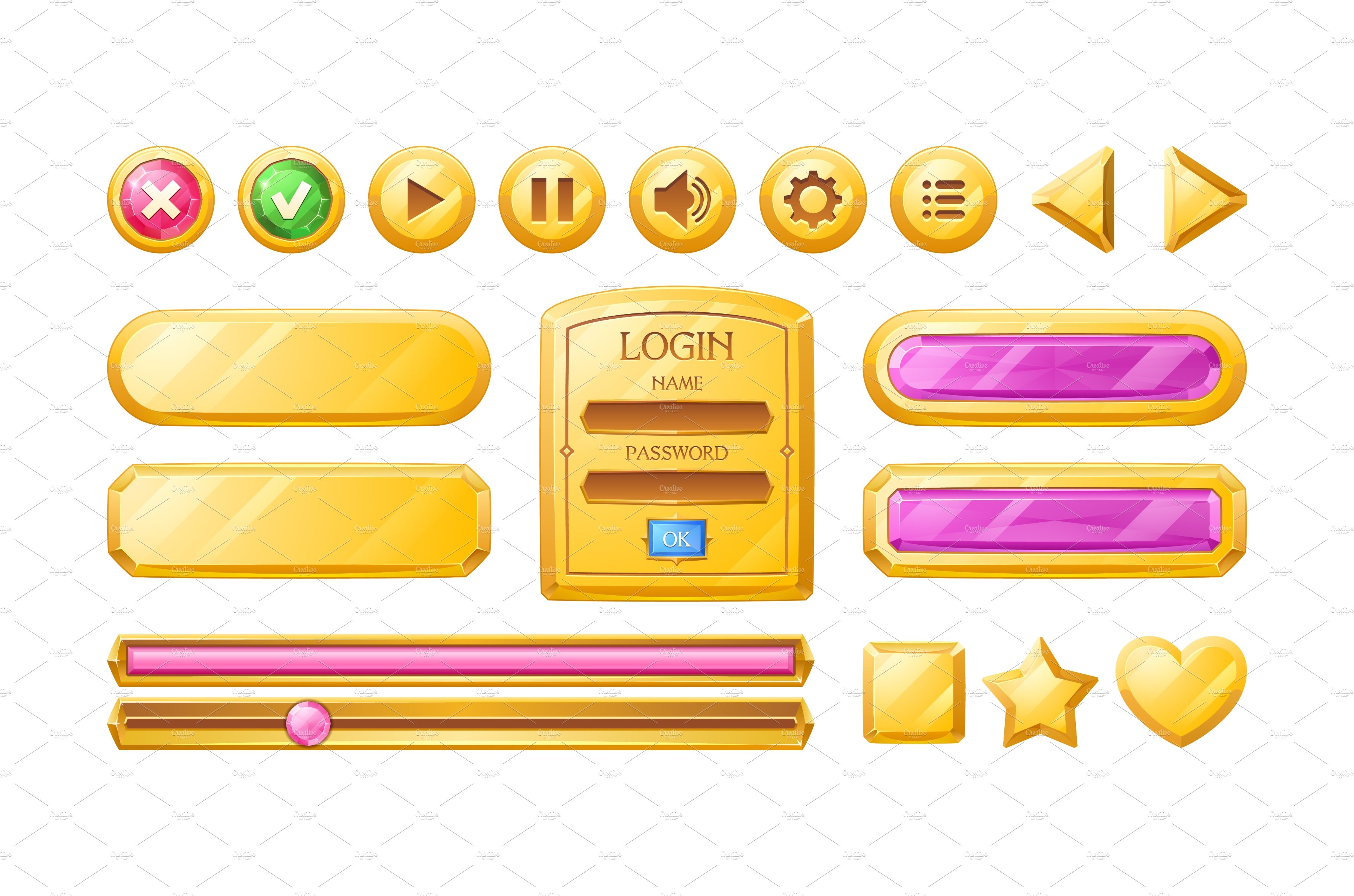 Golden buttons for ui game, gui cover image.