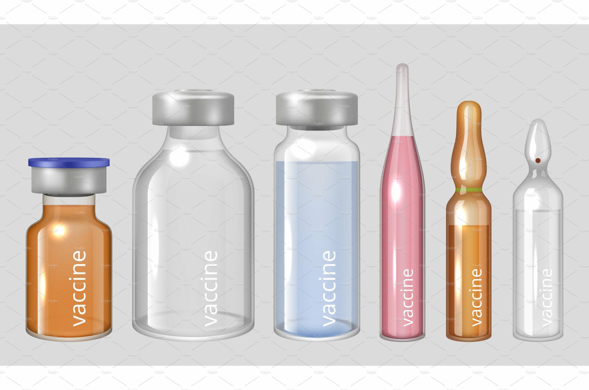 Vaccine ampules. Medical liquid MasterBundles