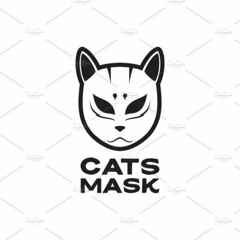 samurai cat mask black logo design cover image.