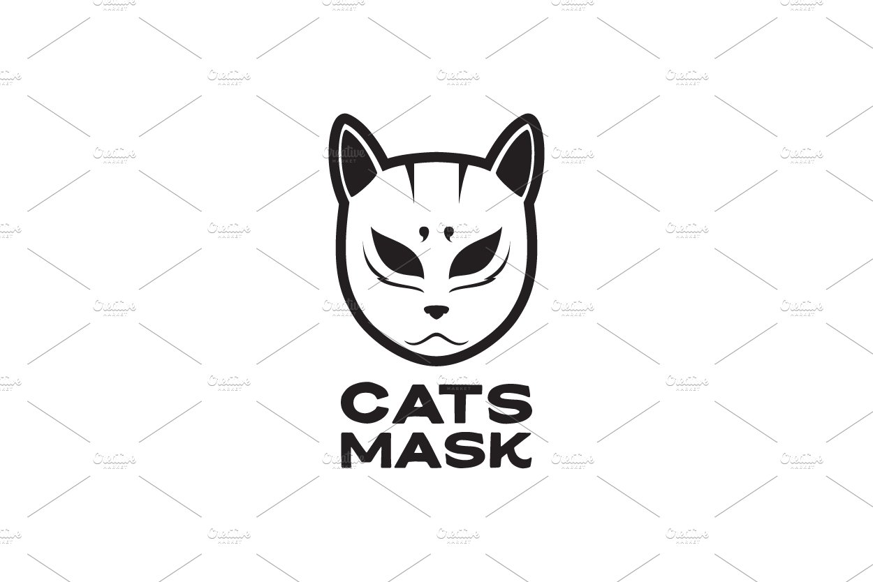 samurai cat mask black logo design cover image.