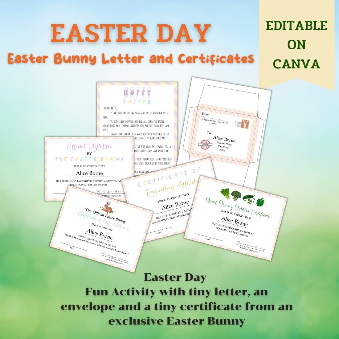 EDITABLE Letter from Easter Bunny and certificates cover image.