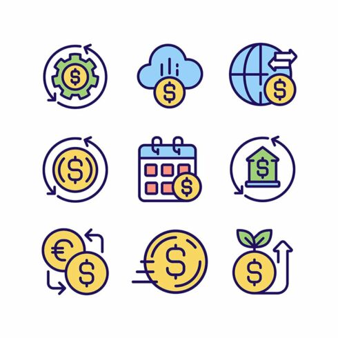 Financial operations icons set cover image.