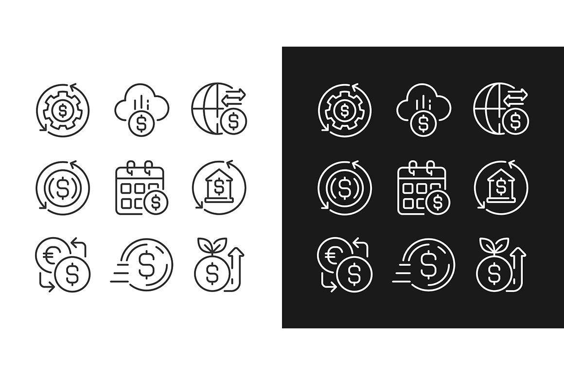 Financial operations icons set cover image.