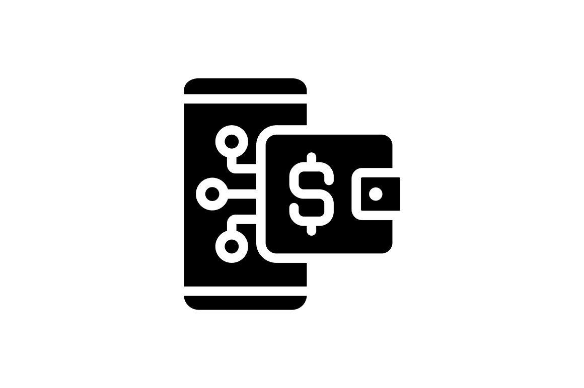 Digital wallet black glyph icon cover image.