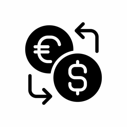 Currency exchange black glyph icon cover image.