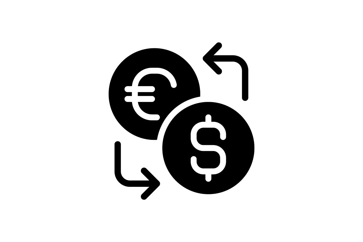 Currency exchange black glyph icon cover image.