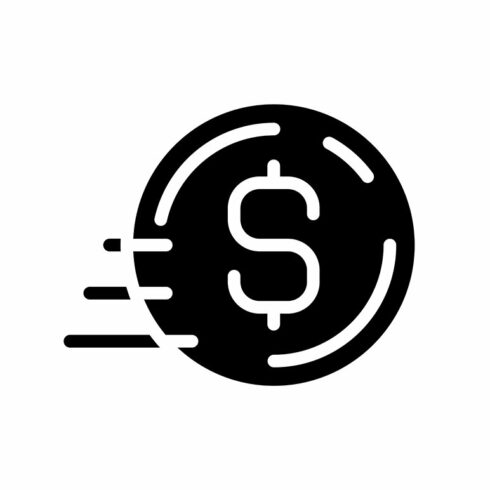 Coin in motion black glyph icon cover image.
