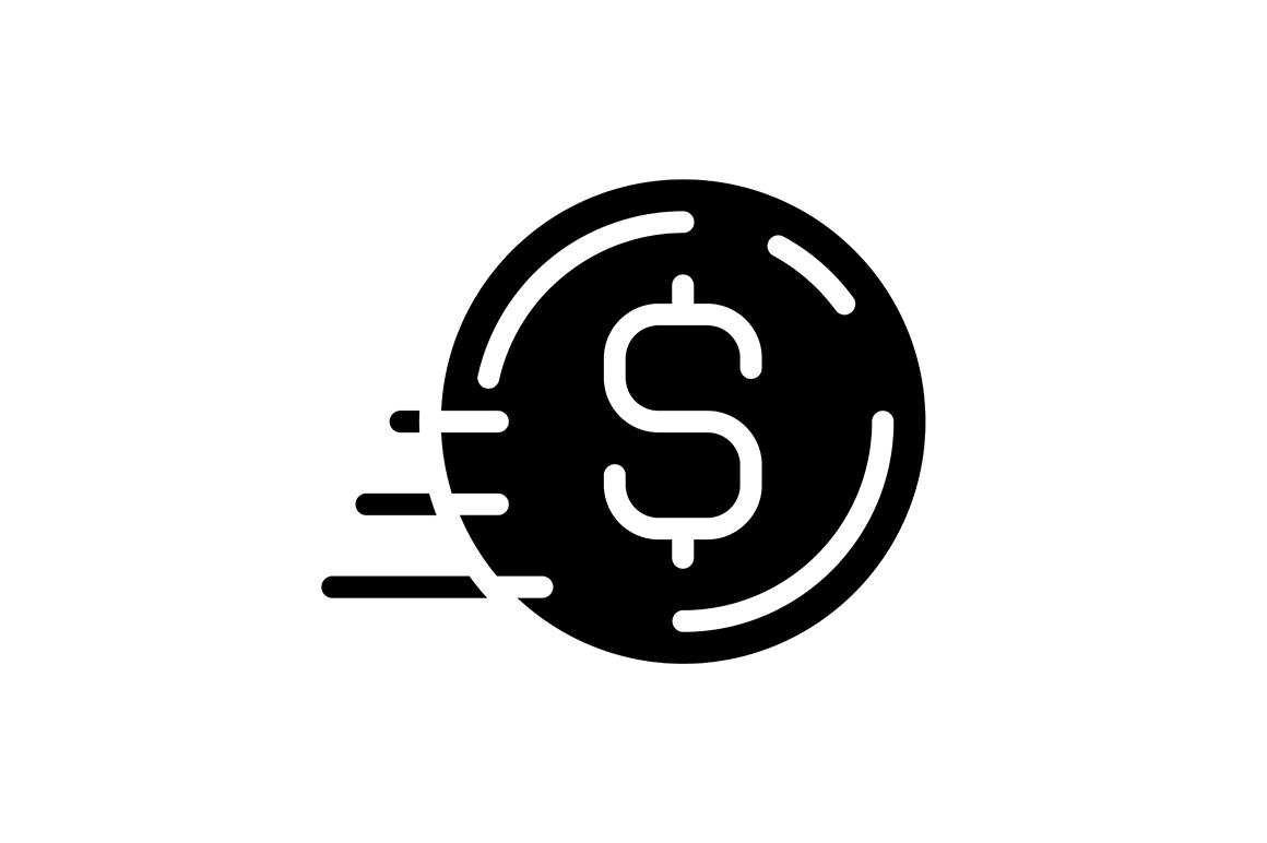 Coin in motion black glyph icon cover image.