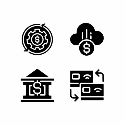 Financial services black glyph icons cover image.