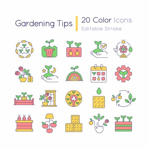 Gardening tips RGB color icons set cover image.