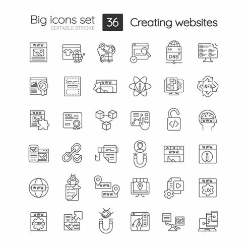 Building website linear icons set cover image.