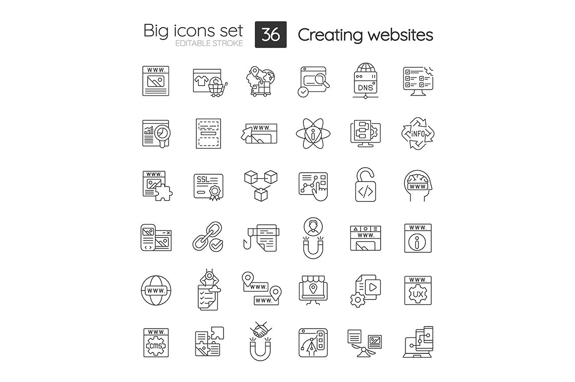 Building website linear icons set cover image.