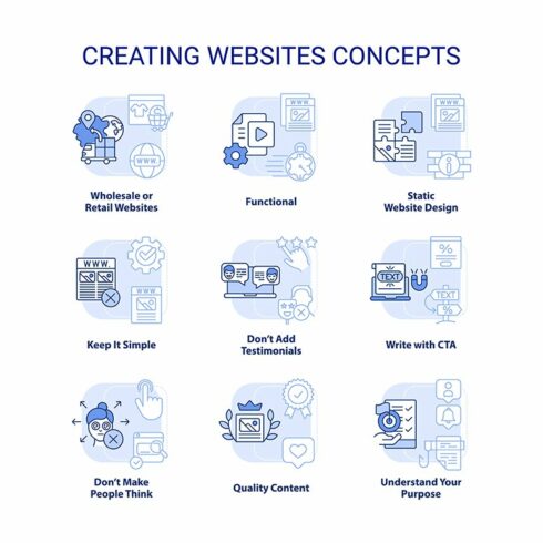 Creating websites blue concept icons cover image.