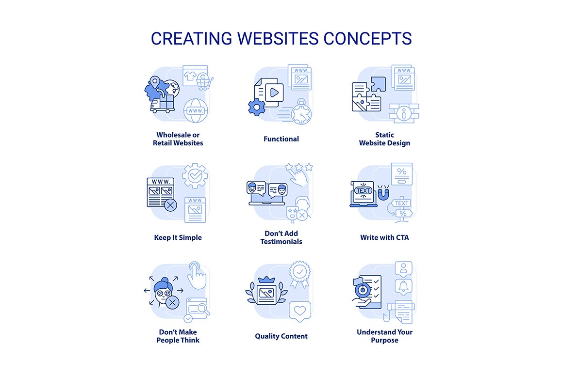 Creating websites blue concept icons cover image.