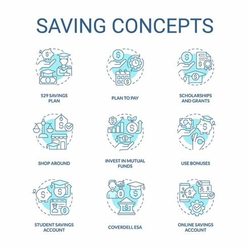 Saving for education icons set cover image.