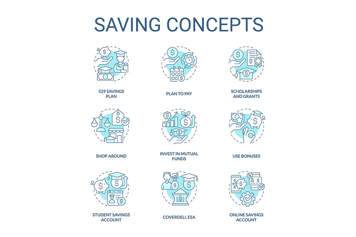 Saving for education icons set cover image.
