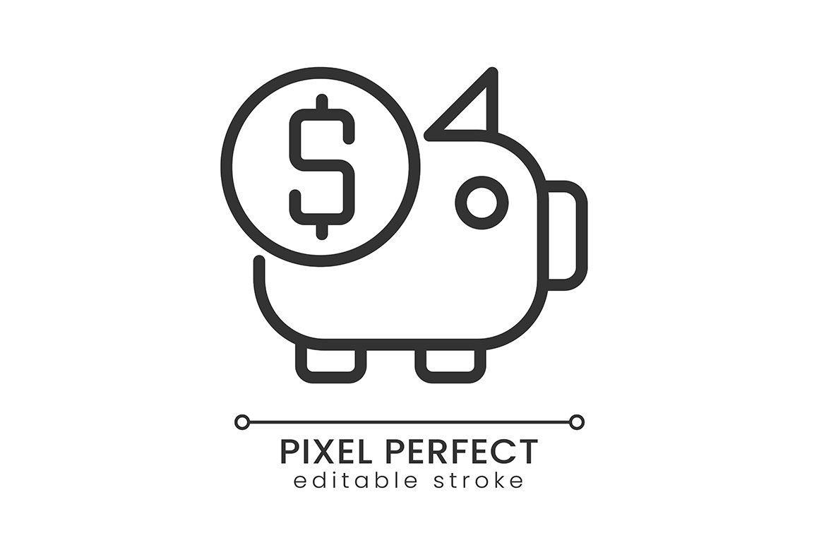 Piggy bank pixel perfect linear icon cover image.