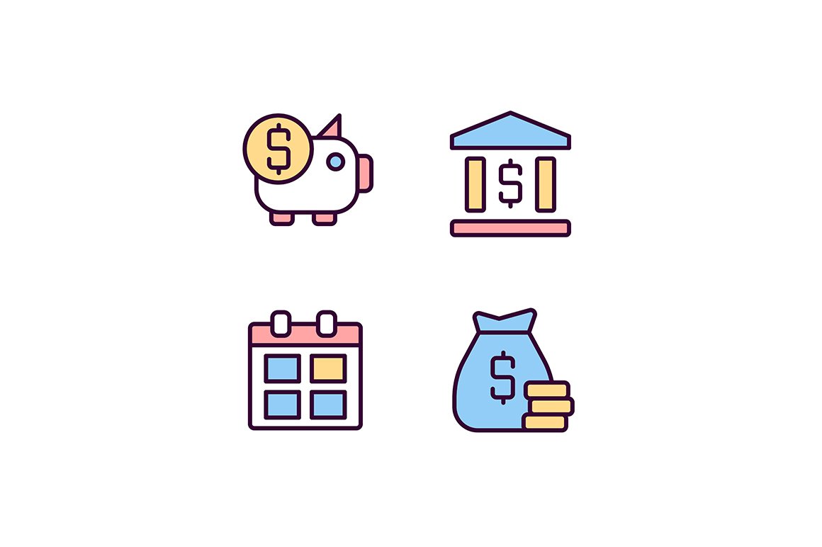 Business and finance RGB color icons cover image.