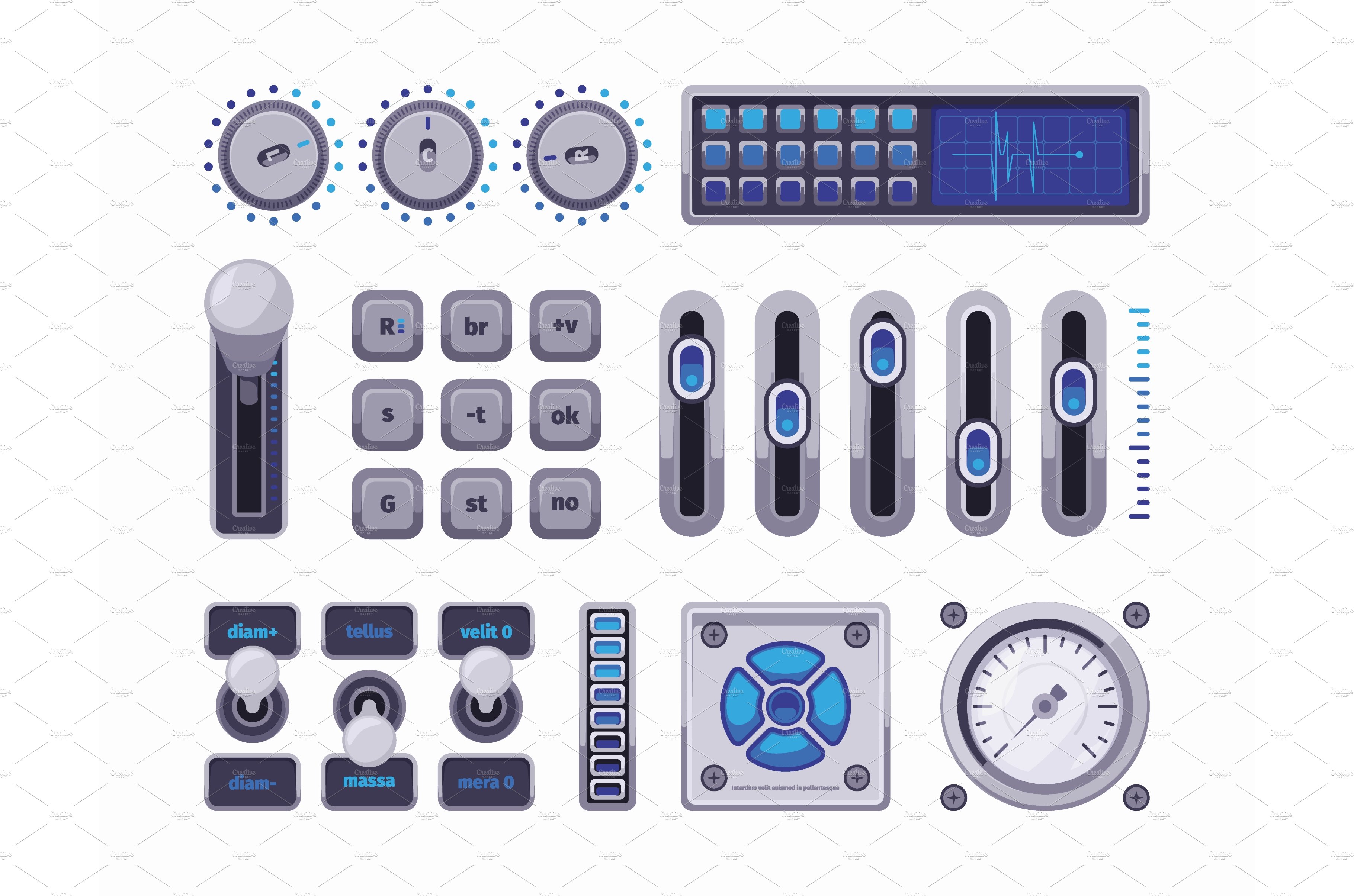 Control panels. Ui elements buttons cover image.