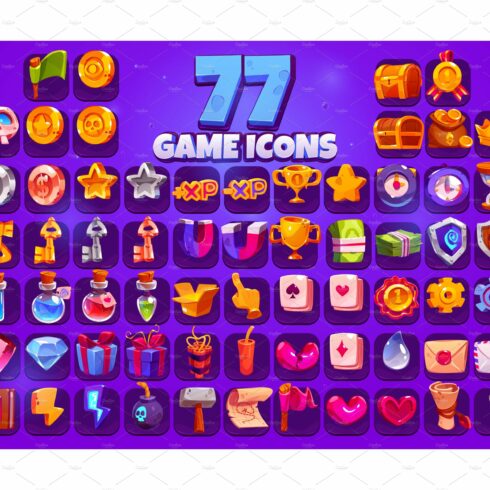 Game icons big set, cartoon skull cover image.