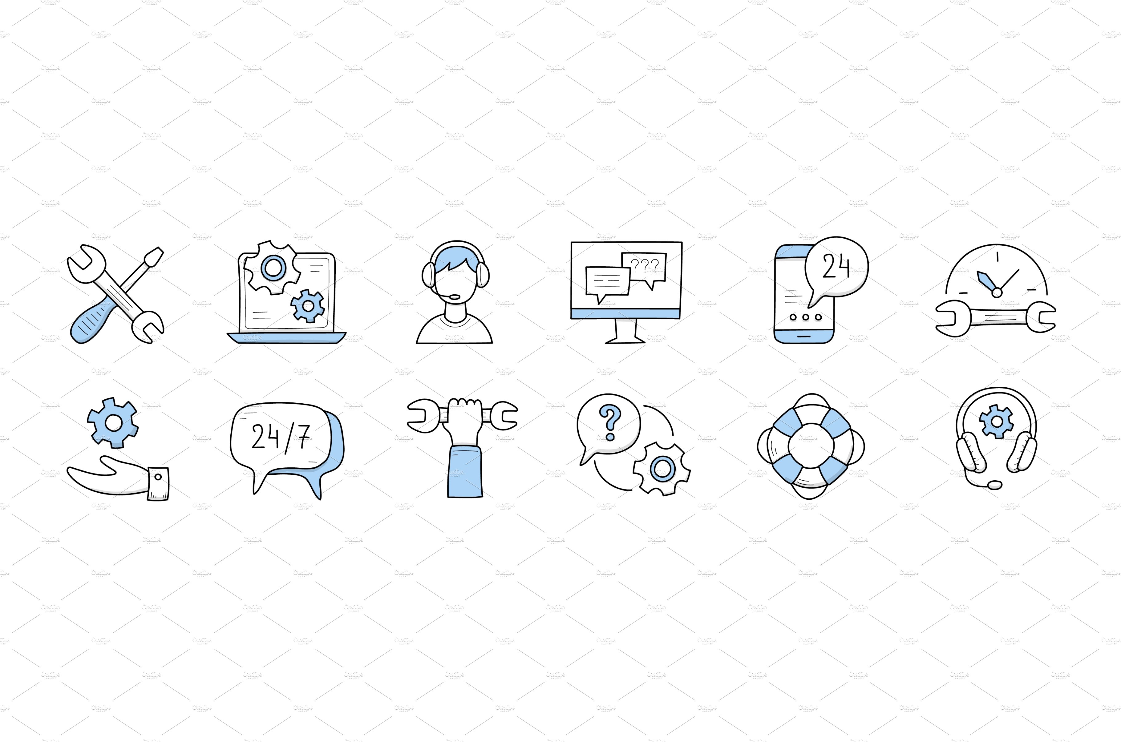 Customer support doodle icons cover image.