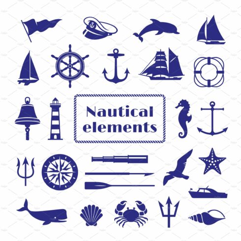 Nautical elements set. Nautic icon cover image.