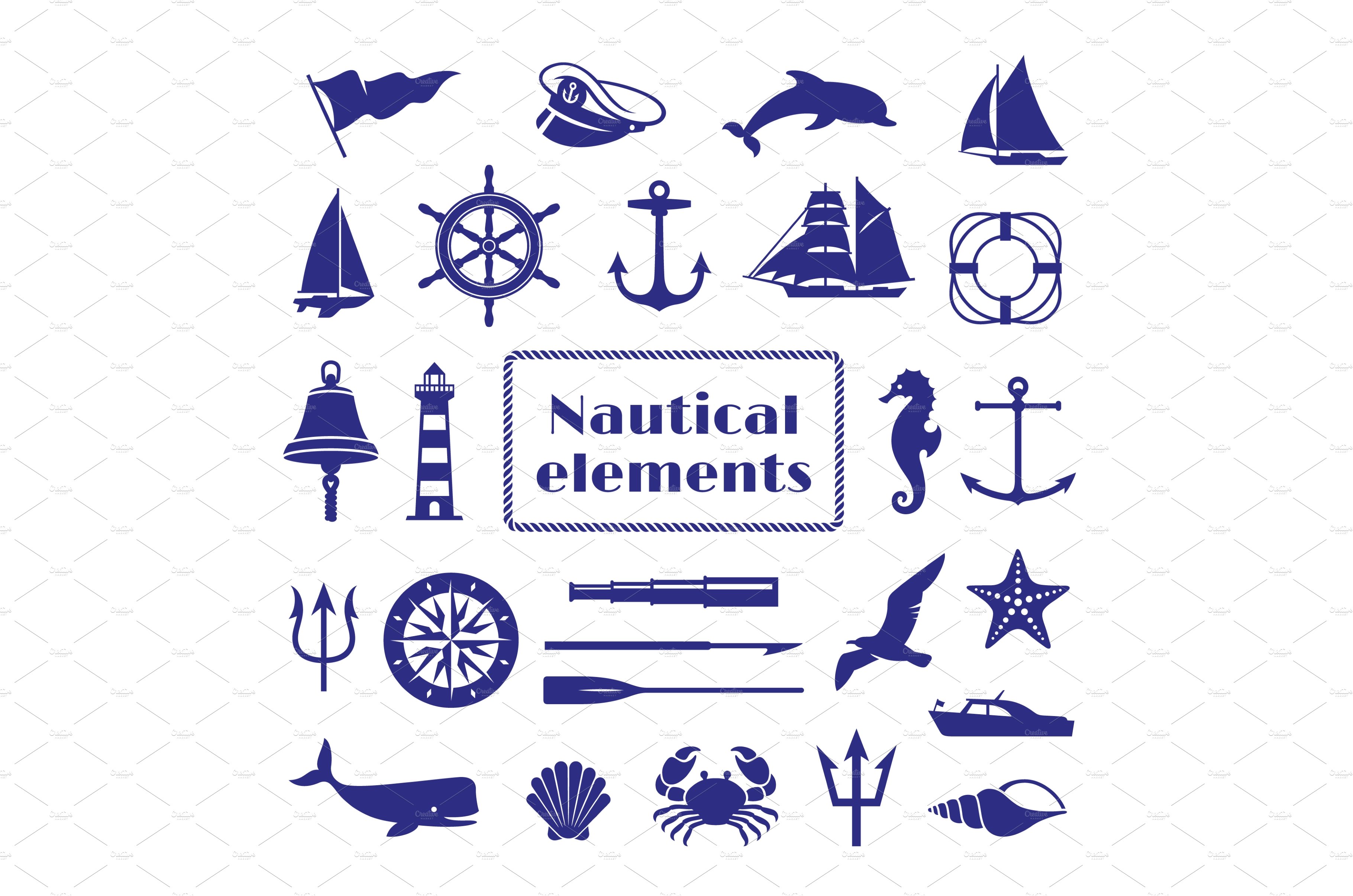 Nautical elements set. Nautic icon cover image.