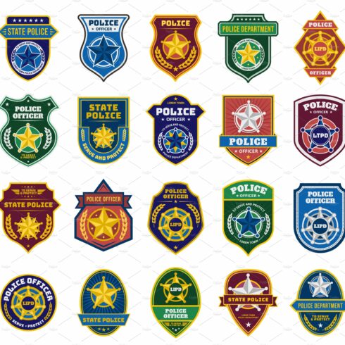 Police badges. Security officer and cover image.