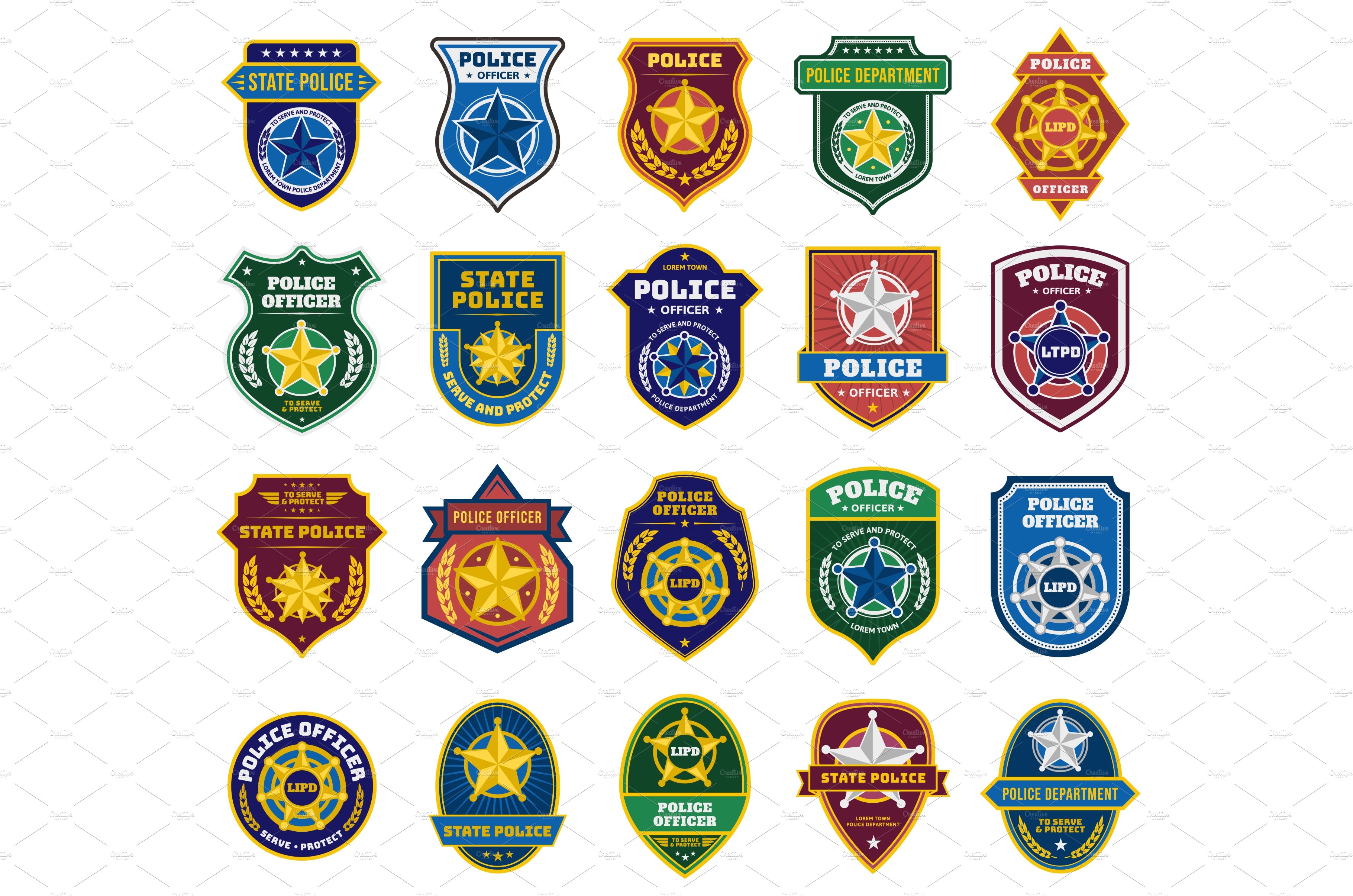 Police badges. Security officer and cover image.