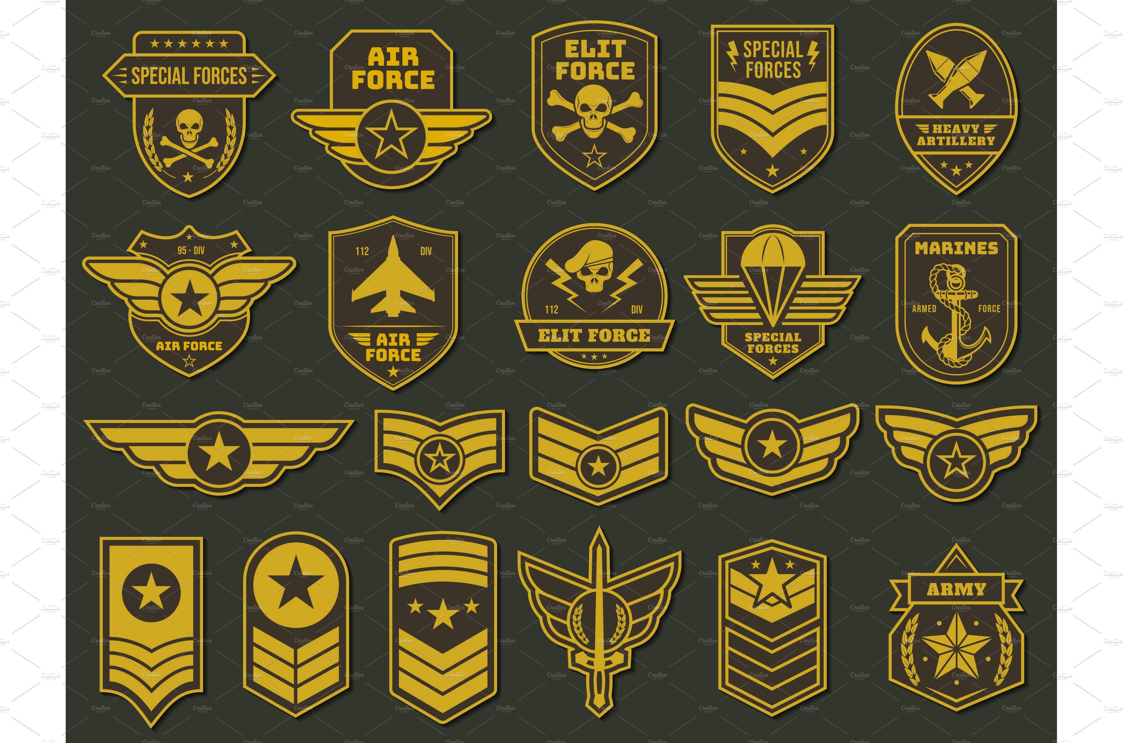 Army badges. Military units emblems cover image.