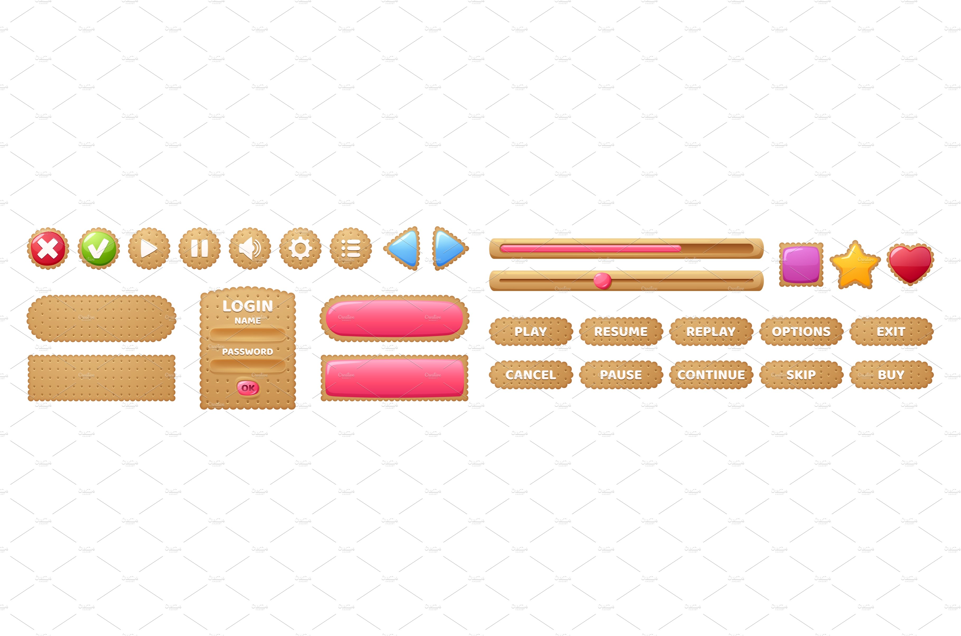 Cookie game buttons, cracker menu cover image.