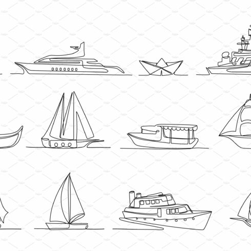 One continuous line boats. Sailboat cover image.