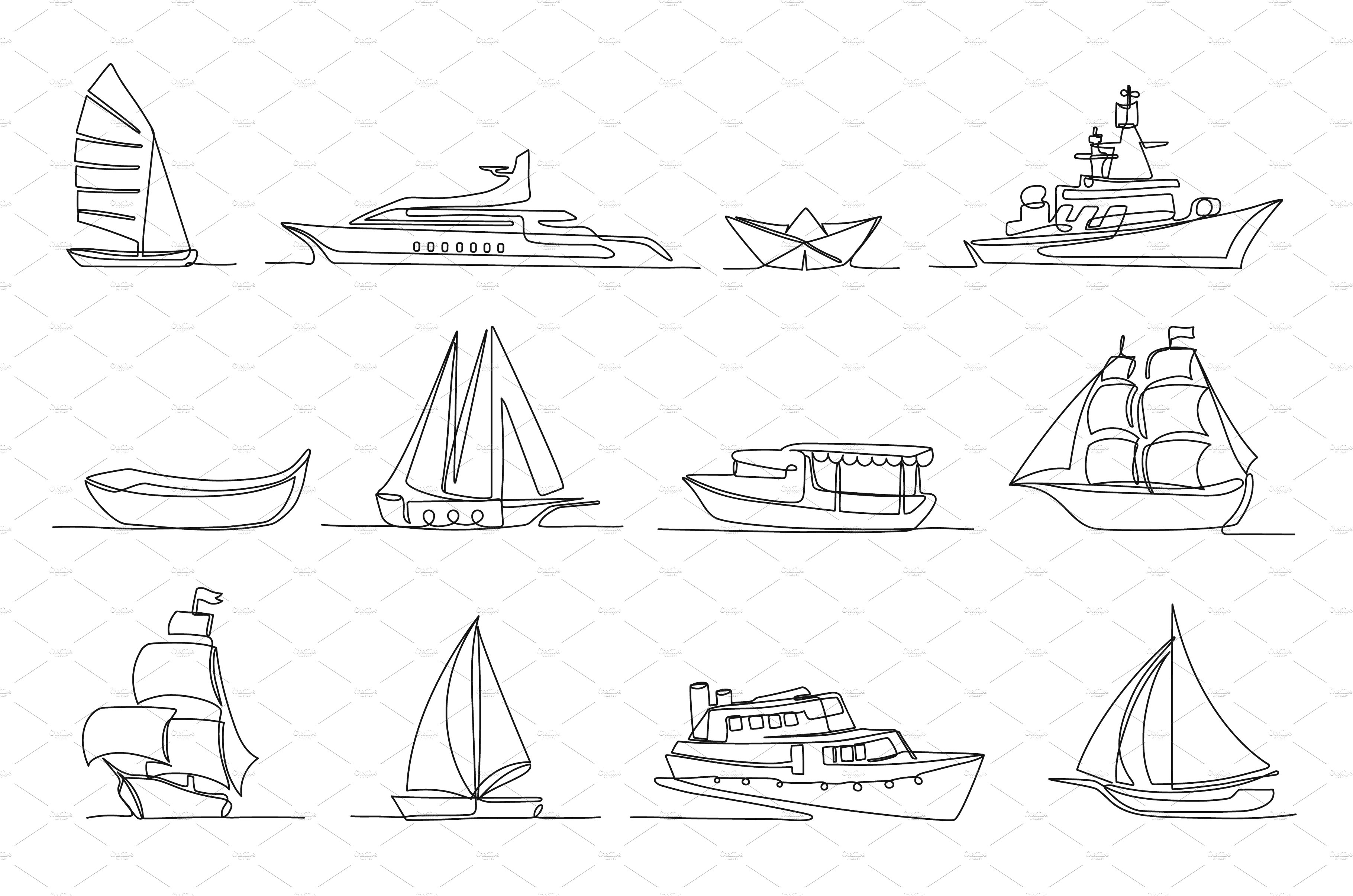 One continuous line boats. Sailboat cover image.