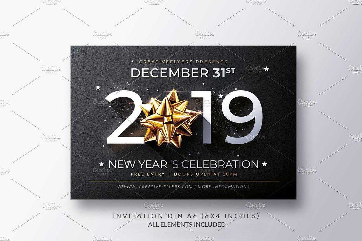 New Year Invitation Template preview image.