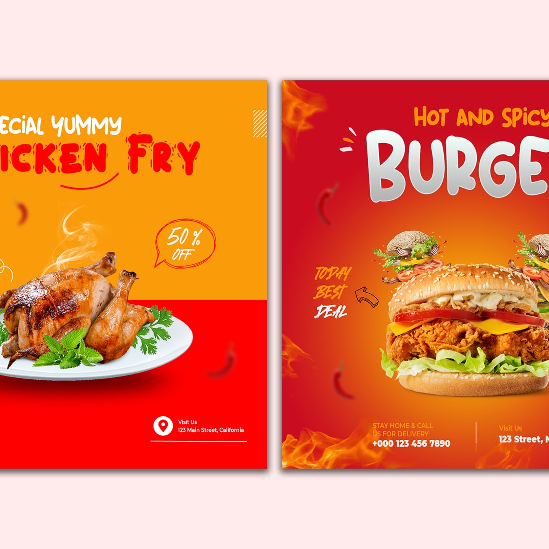 Two in one Food Social Media Post And Instagram Banner Templates preview image.