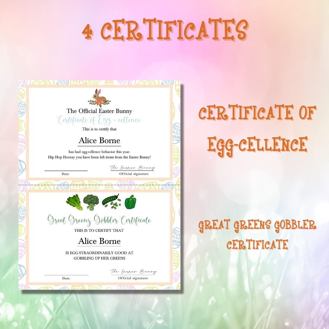 Certificate of an egg - cellence is shown.